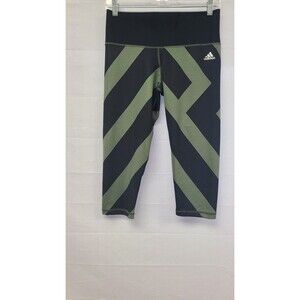 Womens Adidas Climalite Cropped Yoga Pants Green Black Leggings Sz Medium M EUC